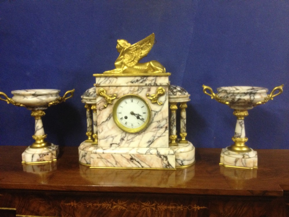 Stunning Gilt Bronze and Marble Clock Garniture