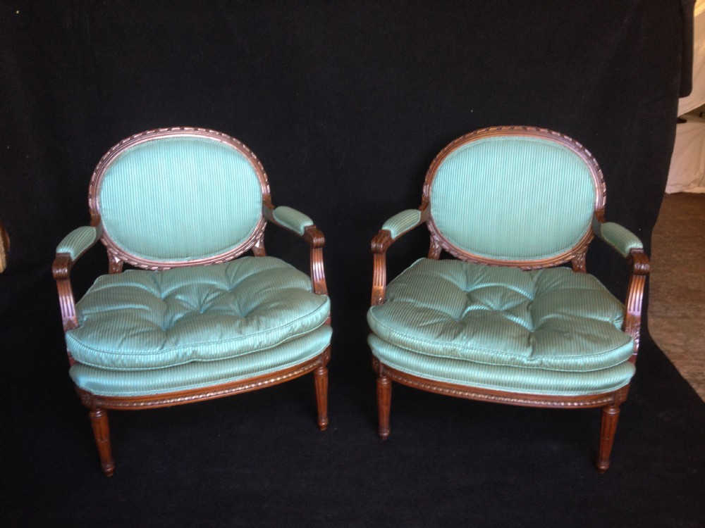 Pair French mahogany armchairs