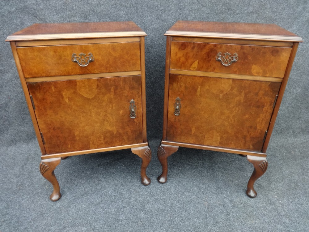 Pair Burr Walnut Pot Cupboards/Bedside cabinets