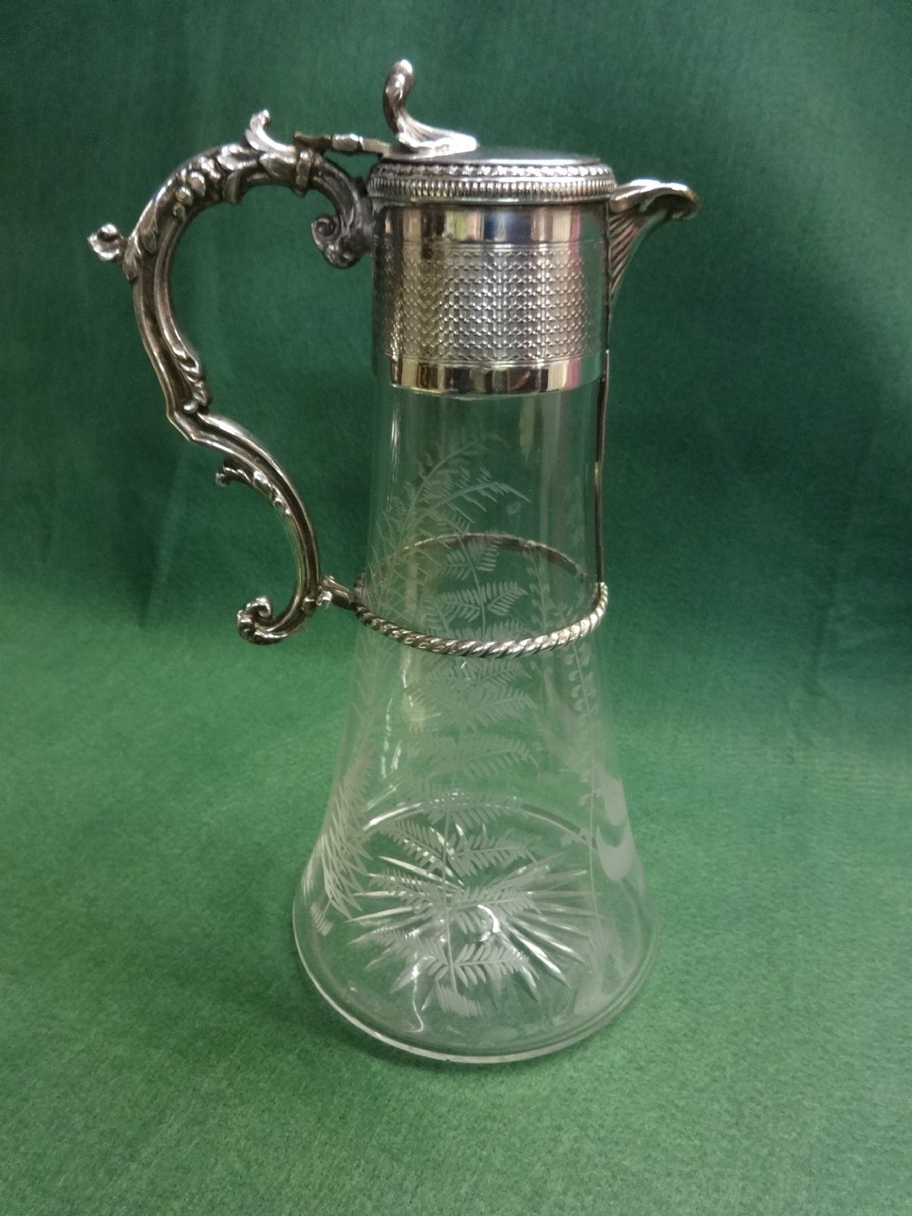 Etched Glass and Silver Plate Claret Jug