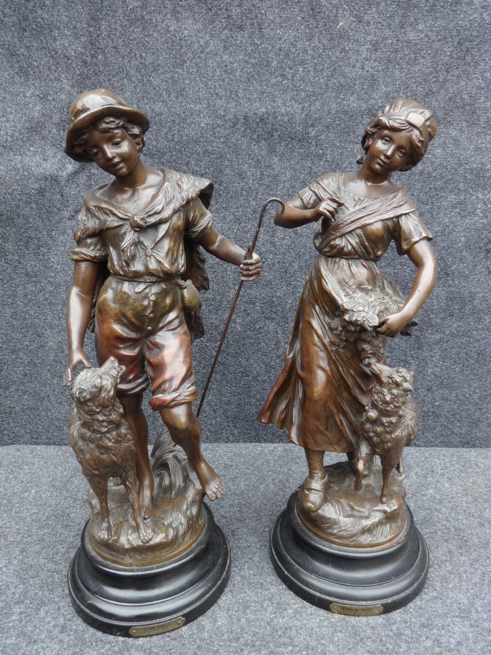 Good Pair Signed French Spelter Figures