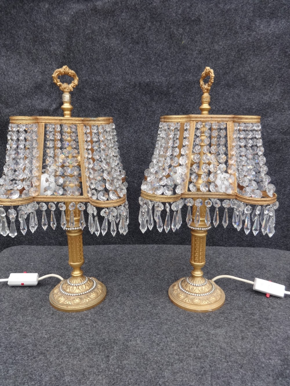 Pair Ormolu and Crystal Table Lamps