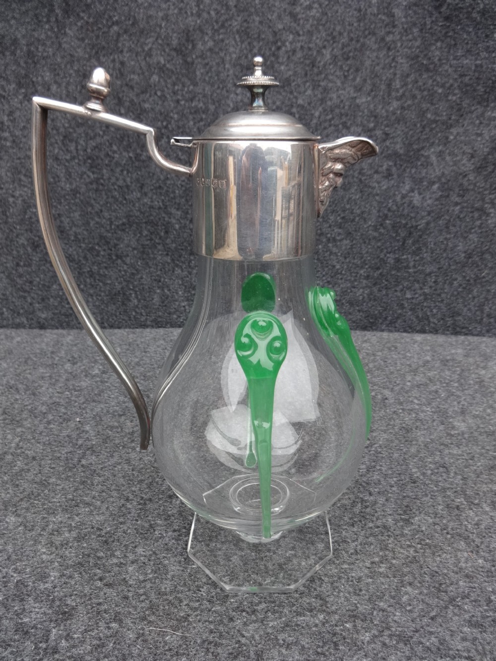 A good Art Glass Claret Jug