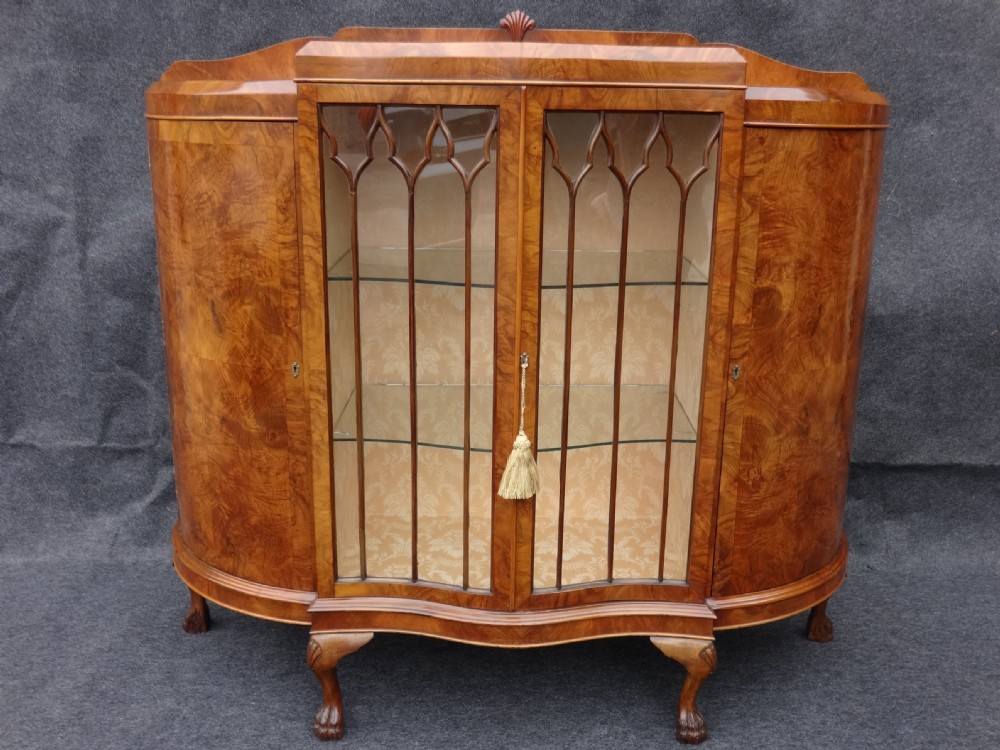 Burr Walnut Serpentine Display Cabinet