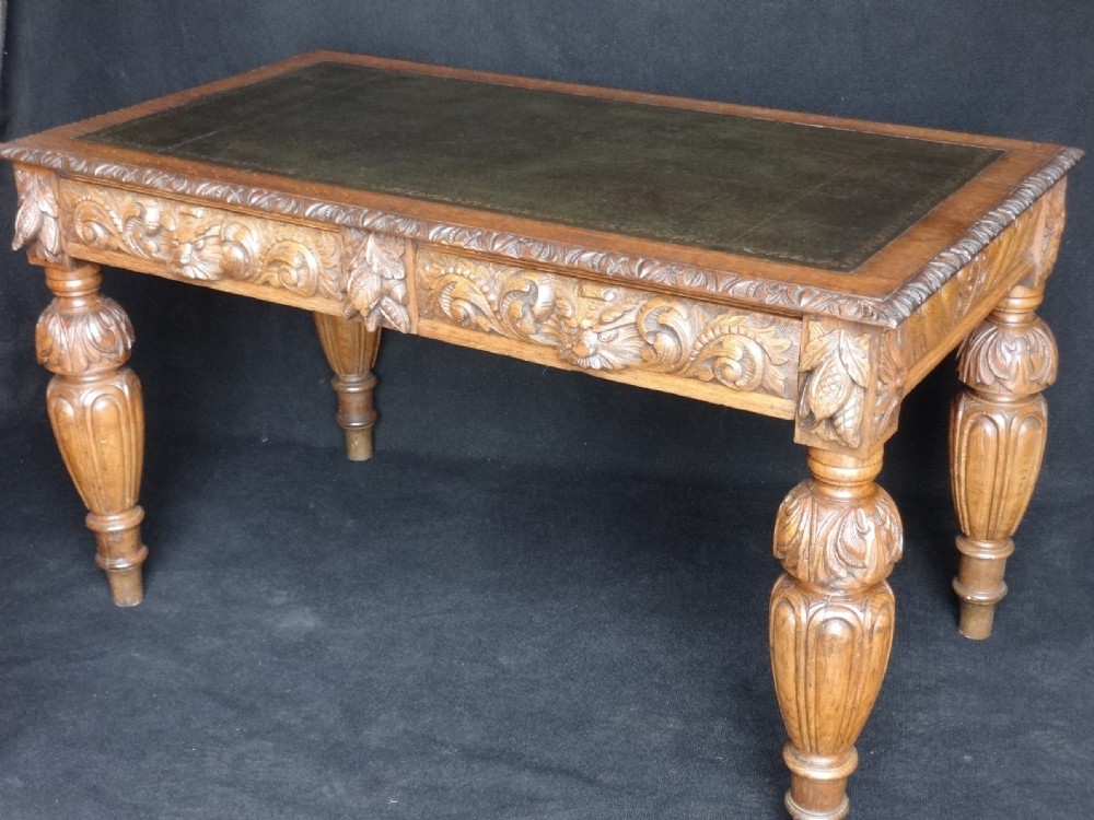 Superb Carved Oak Library Desk