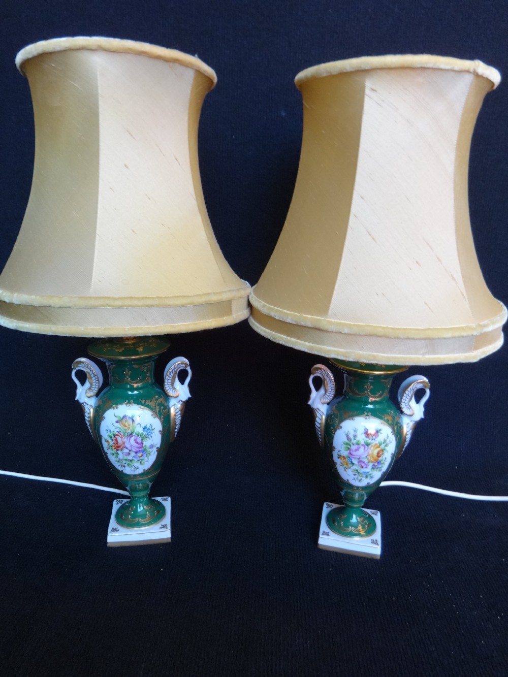 Pair French Handpainted Lamps