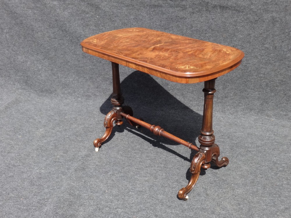 Inlaid Burr Walnut Stretcher Table