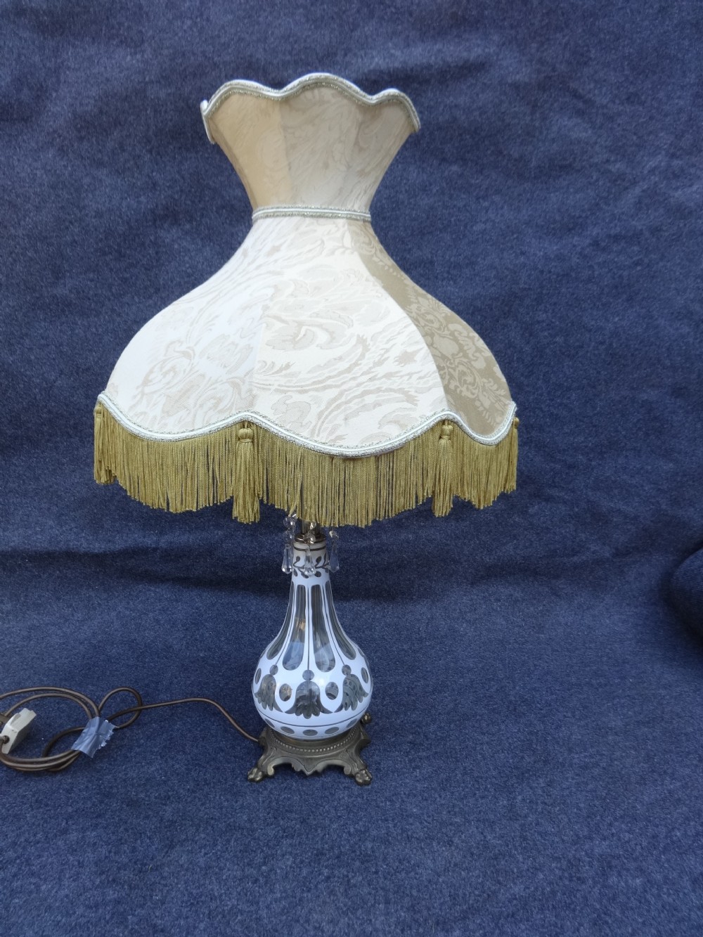 Enameled overlay cut glass lamp