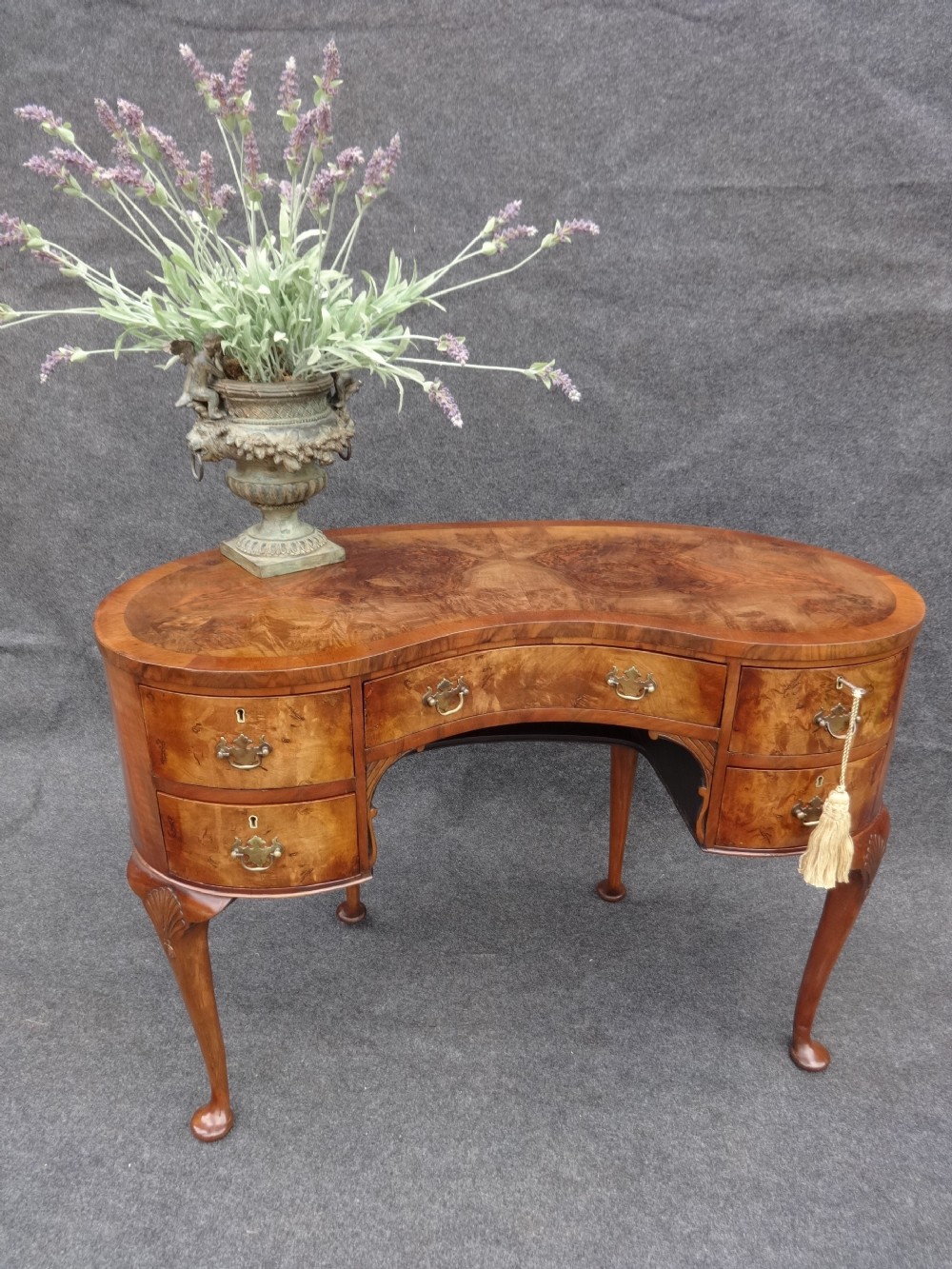 Burr Walnut Kidney Desk