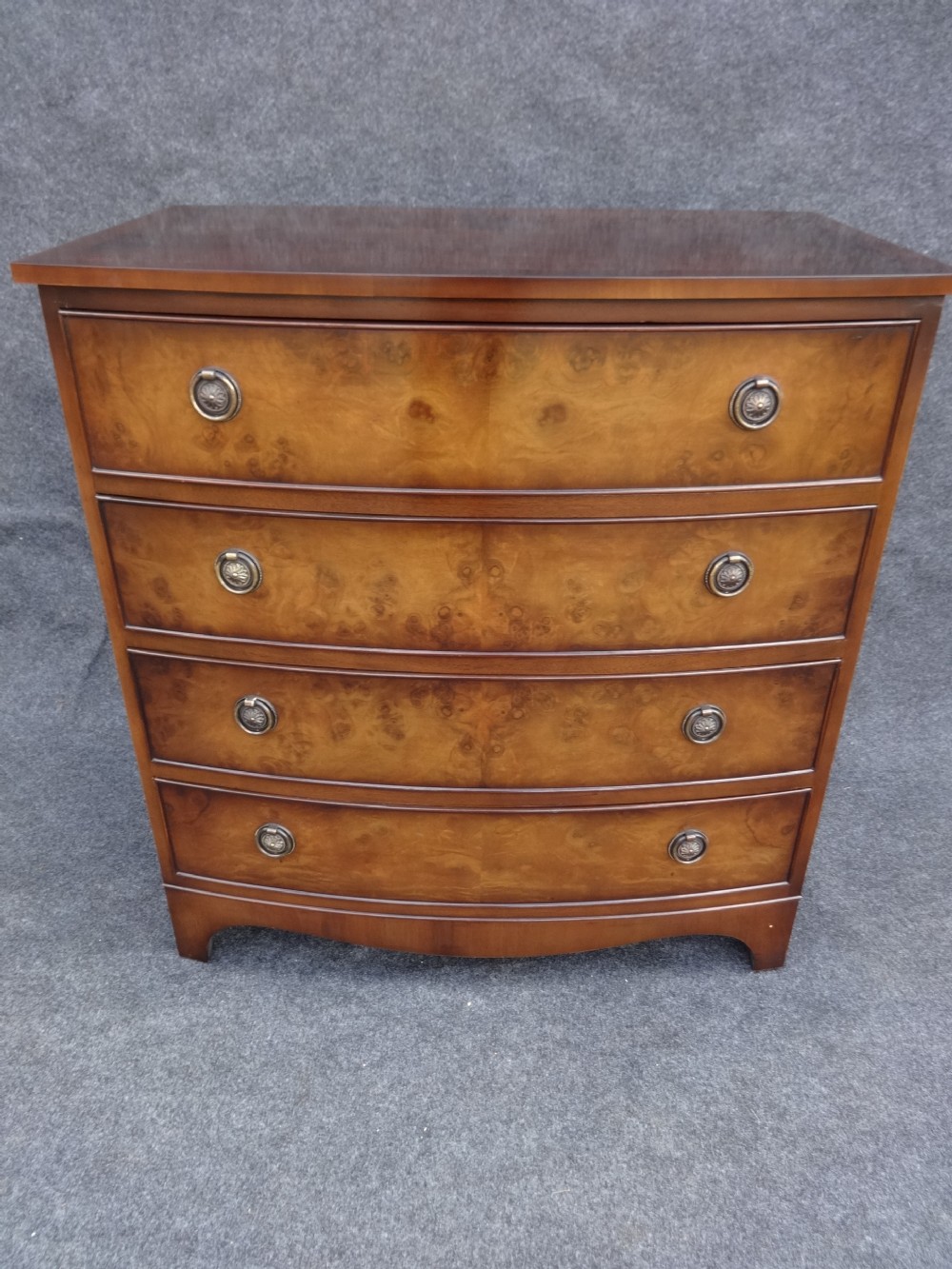 Burr Walnut Bow Front Chest of Drawers