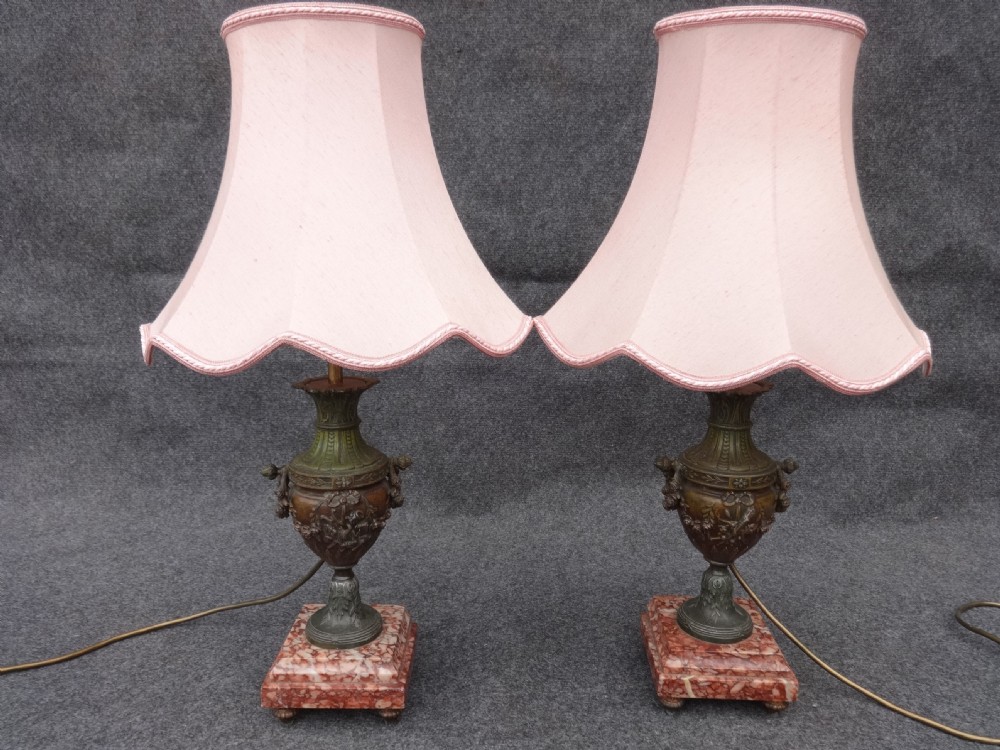 Pair Spelter and Marble Lamps