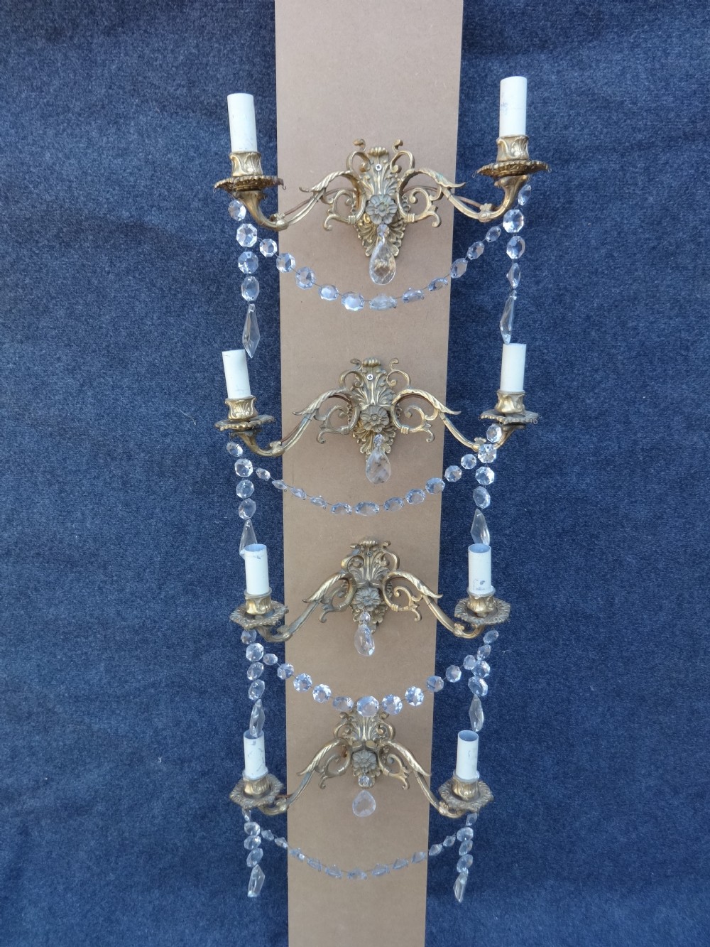 Gilt Metal and Glass Wall Lights