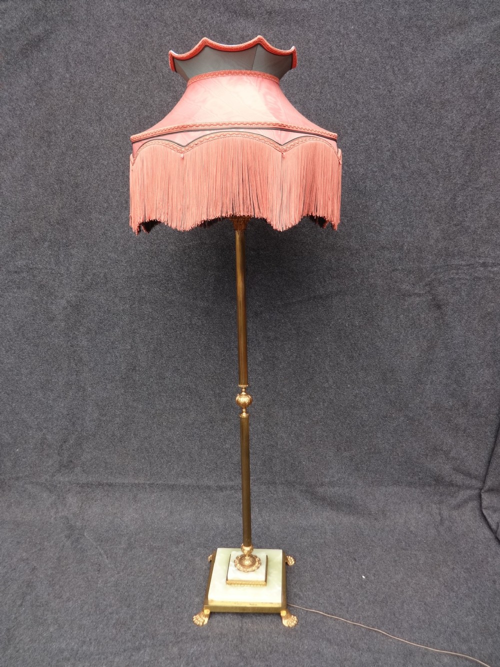 Brass and Onyx Standard Lamp with Exquisite Shade