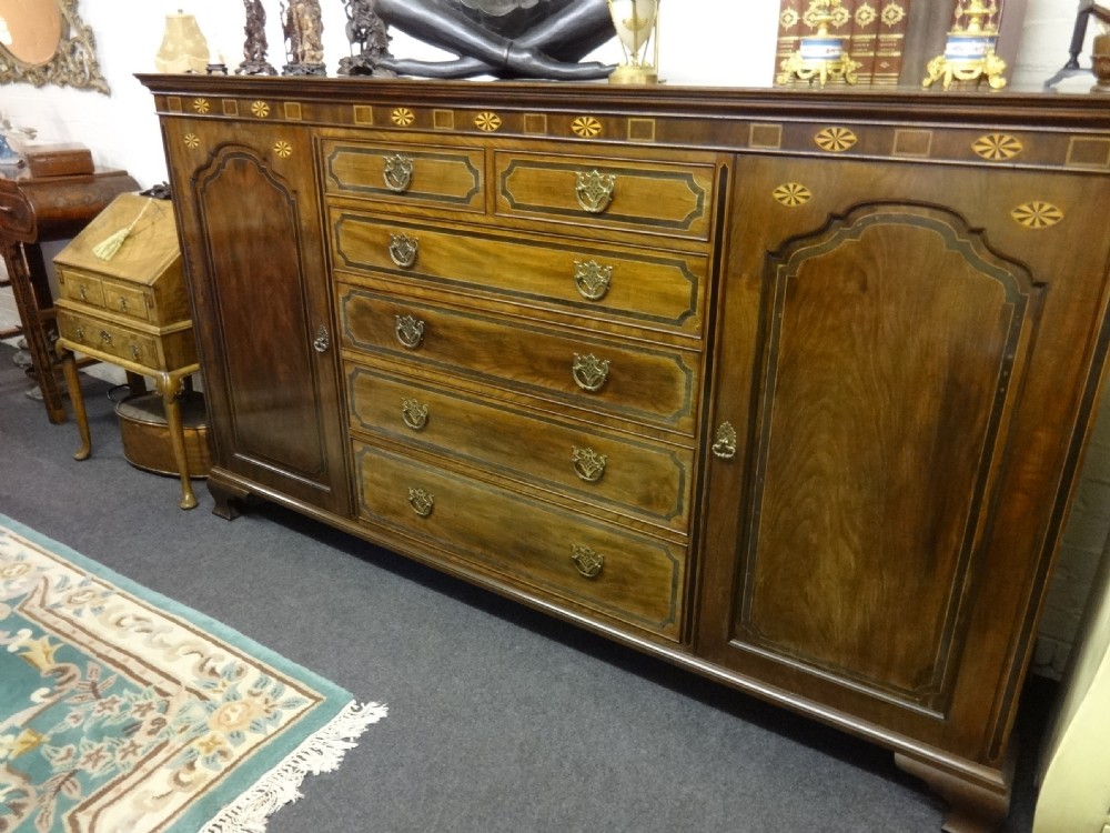 Stunning Georgian Inlaid Low Linen Press