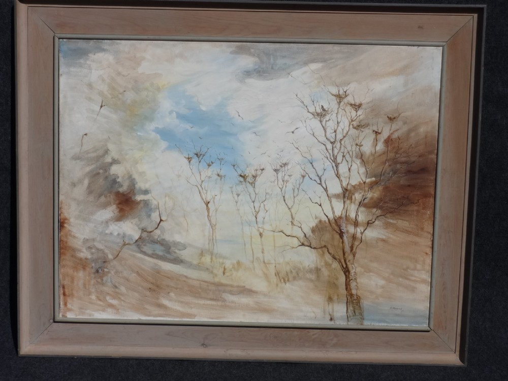 Large Oil on Canvas 'Rooks in Elms'