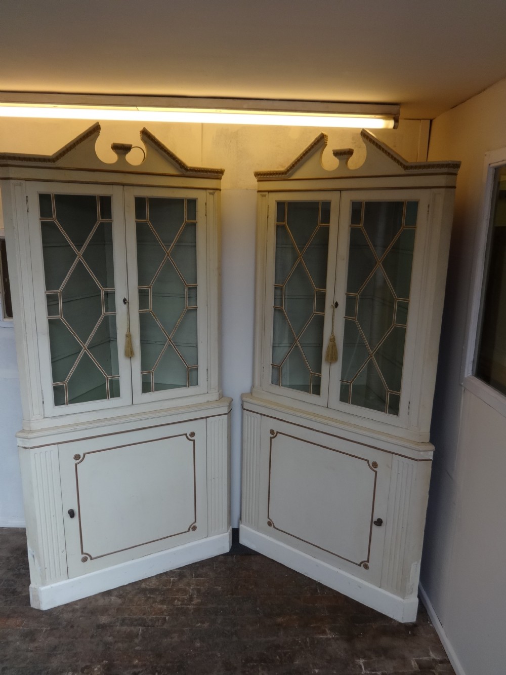 Pair original painted Corner Cabinets