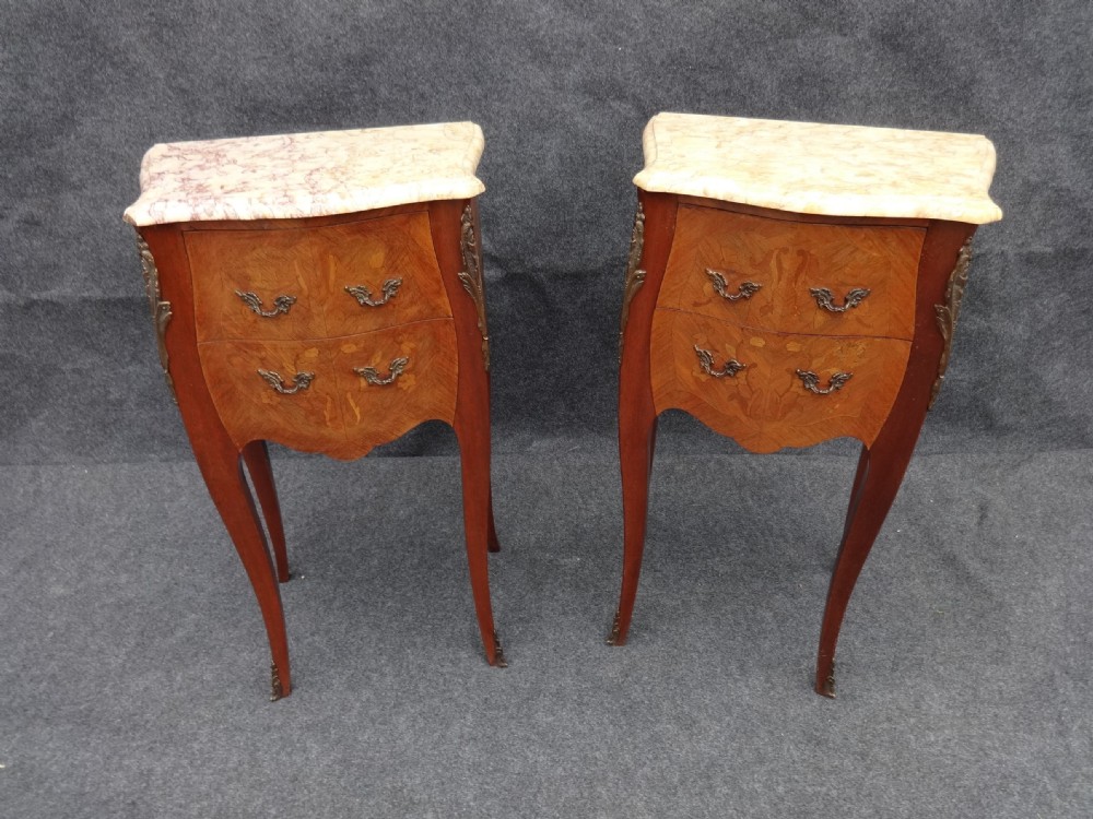 Pair Marquetry Bedside Cabinet