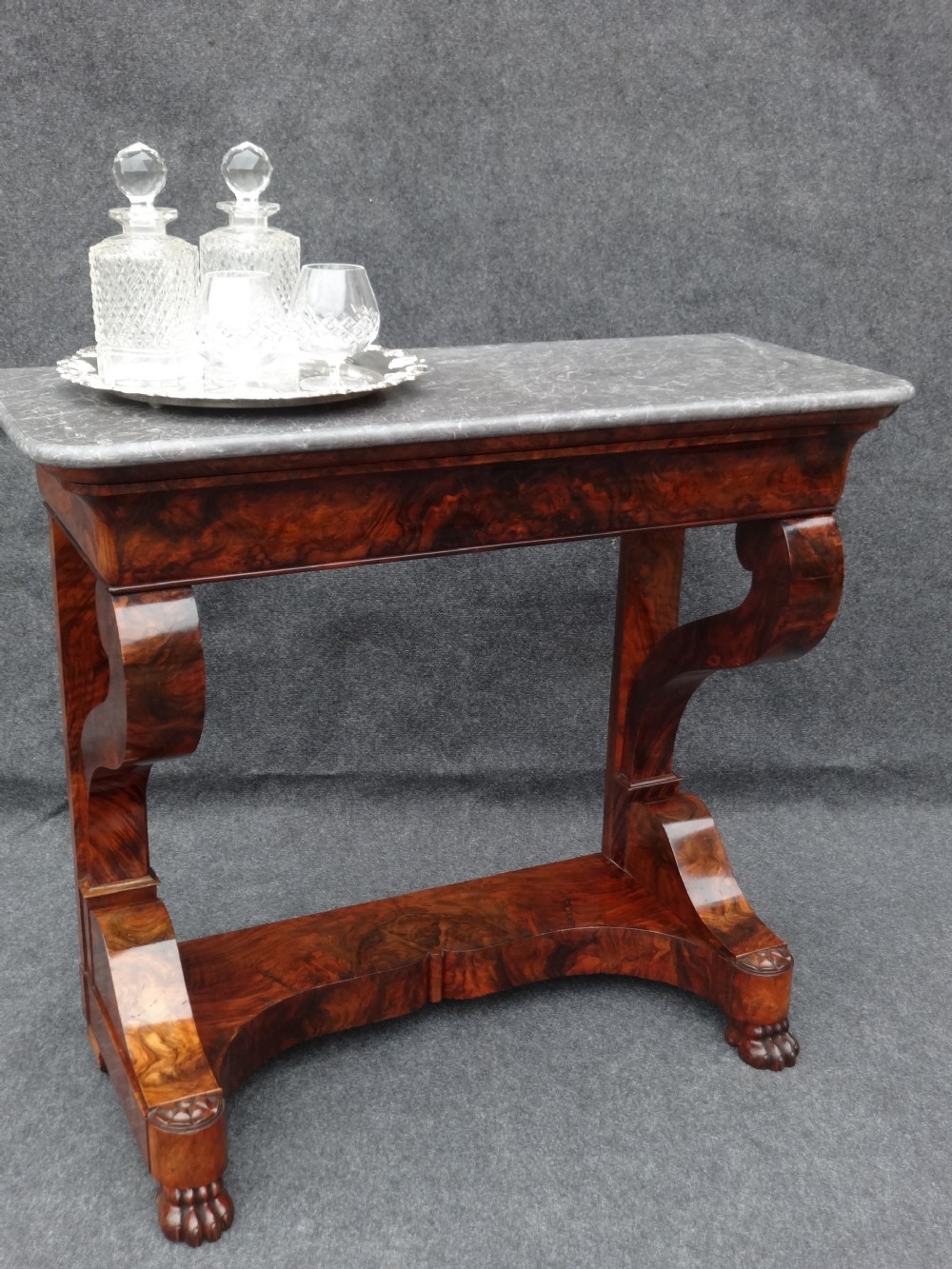 Stunning French Figured Walnut Console Table