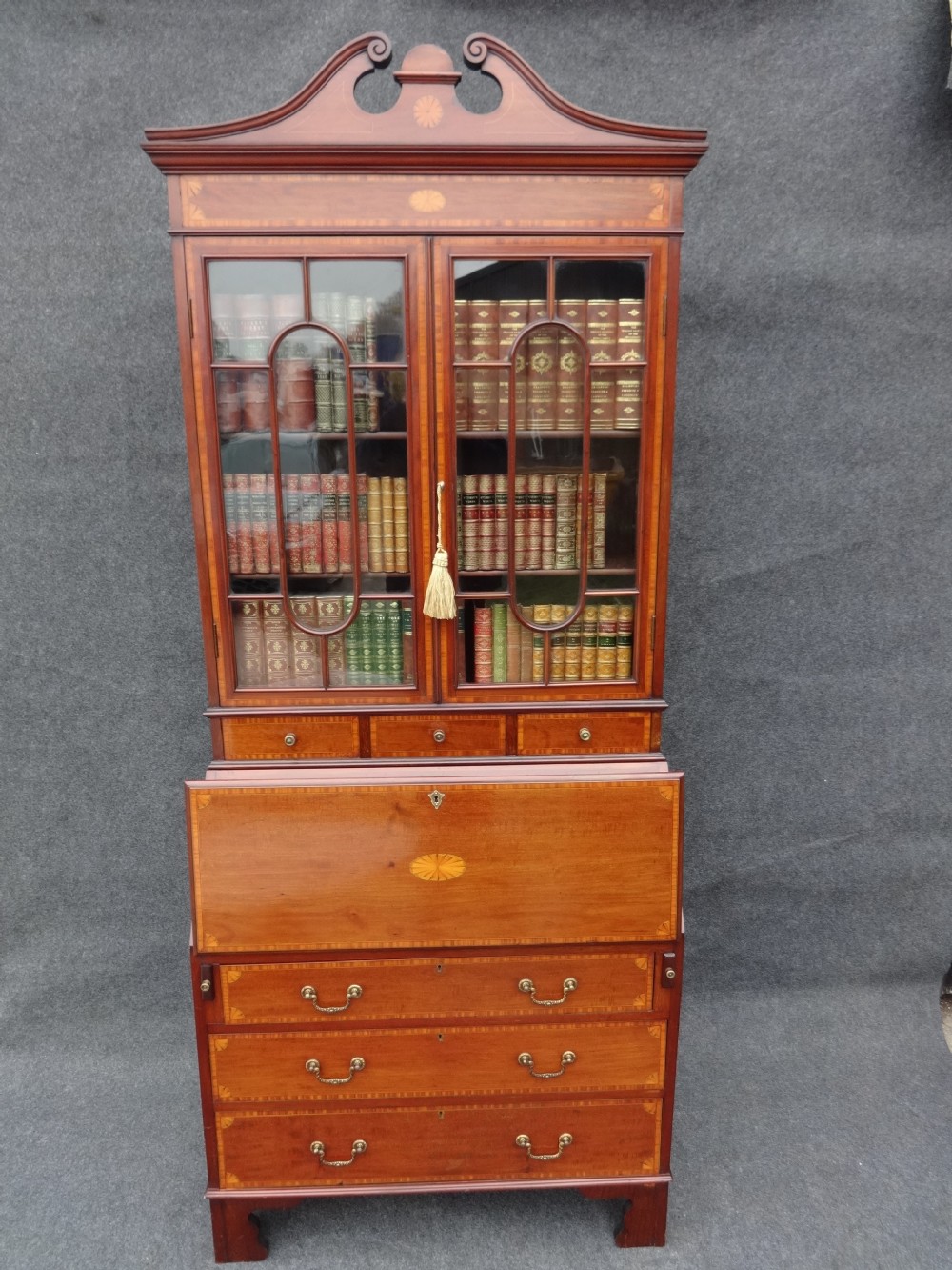 Excellent quality inlaid Mahogany Bureau Bookcase