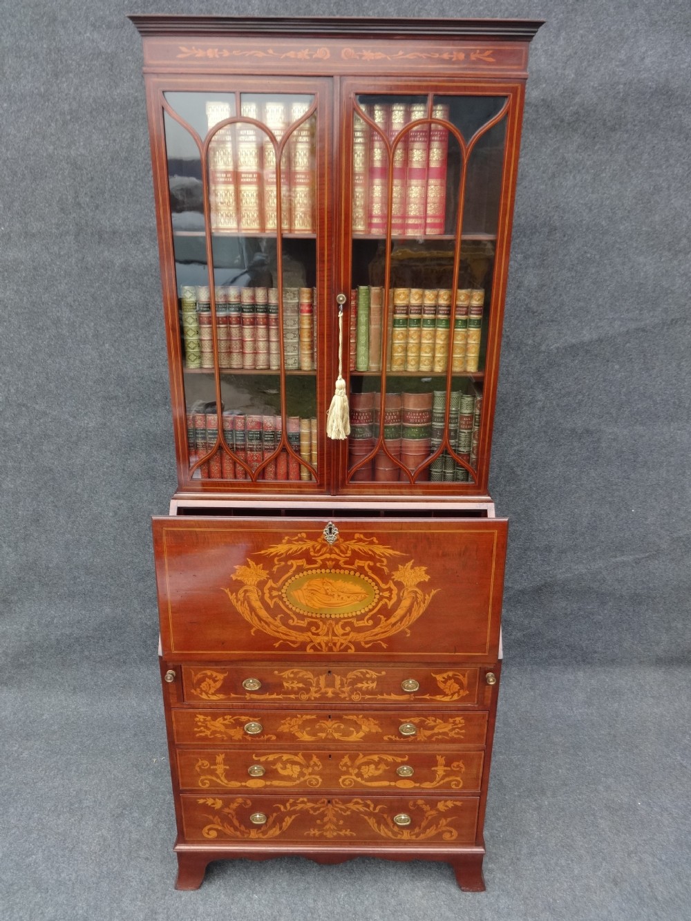 Stunning Marquetry Bureau Bookcase