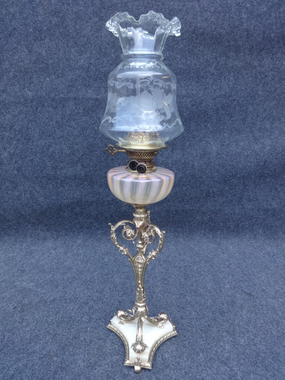 Stunning Brass, Alabaster and Opaline Oil Lamp