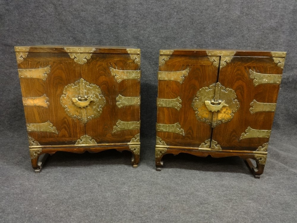 Pair Chinese elm table cabinets