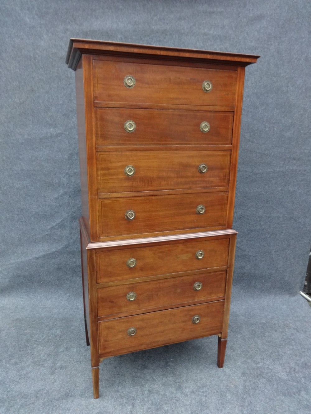 Inlaid Mahogany Chest on Chest