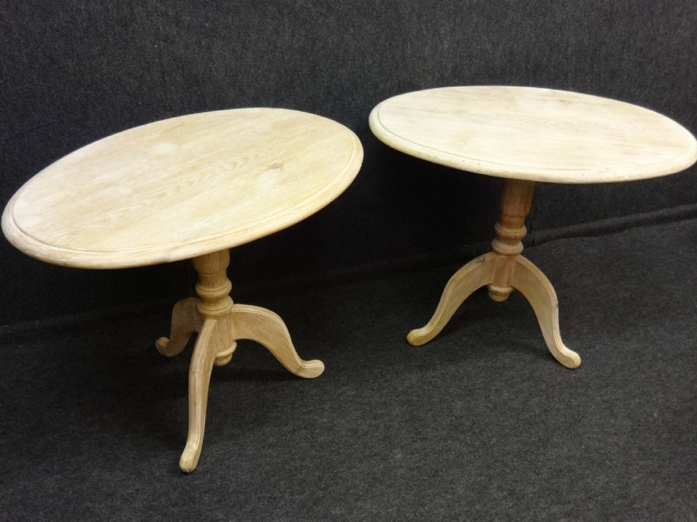 Pair Limed Pine Pedestal Tables