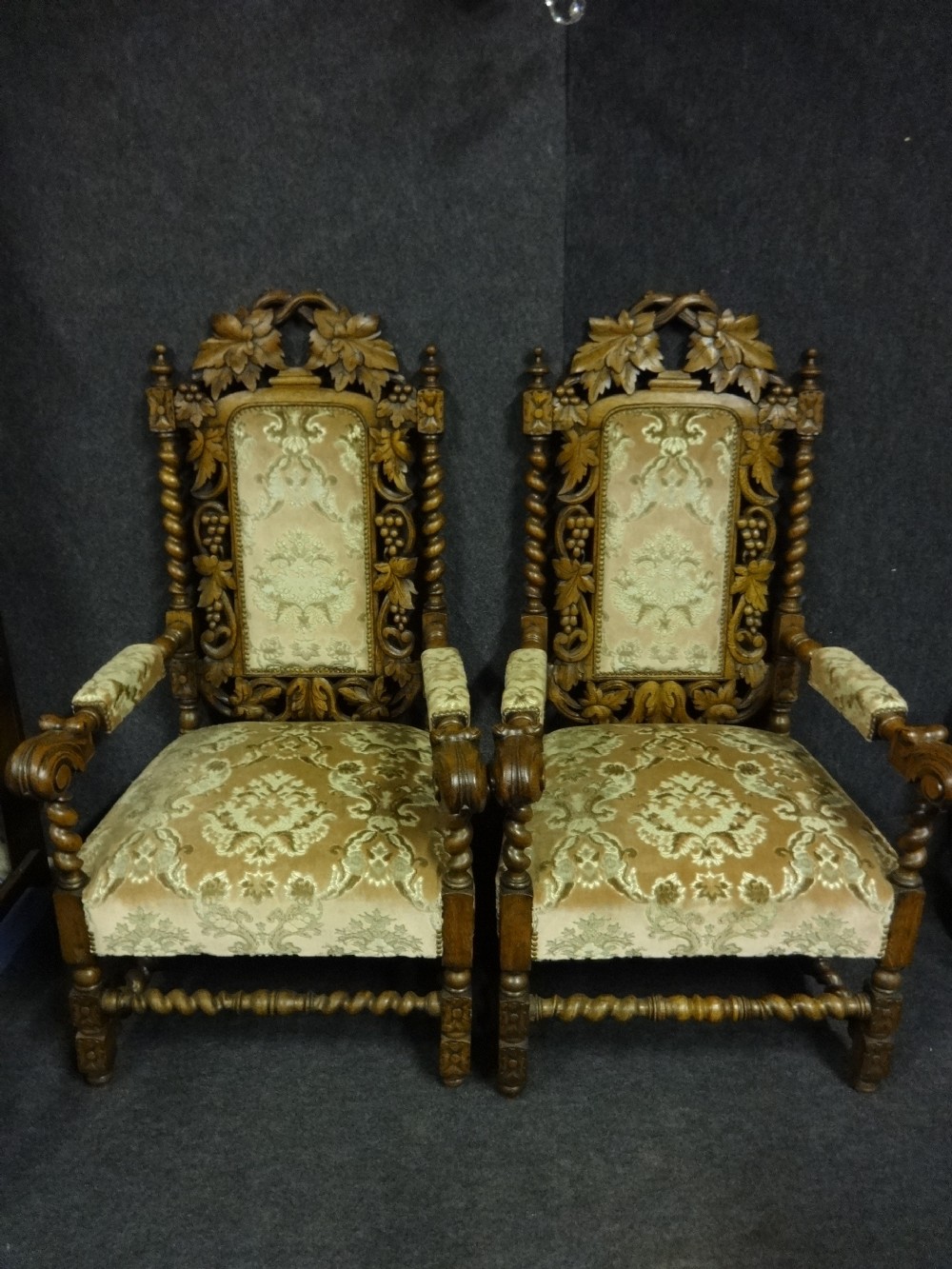 Pair Carved oak Throne chairs