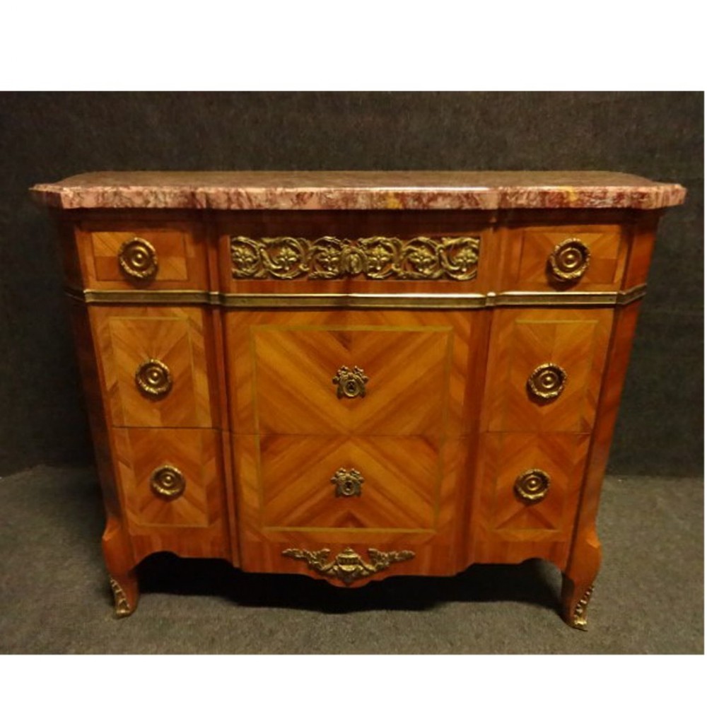 Outstanding French Tulipwood Inlaid Commode Chest of Drawers