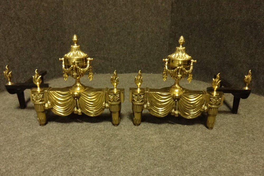 Stunning Pair of Brass Andirons 