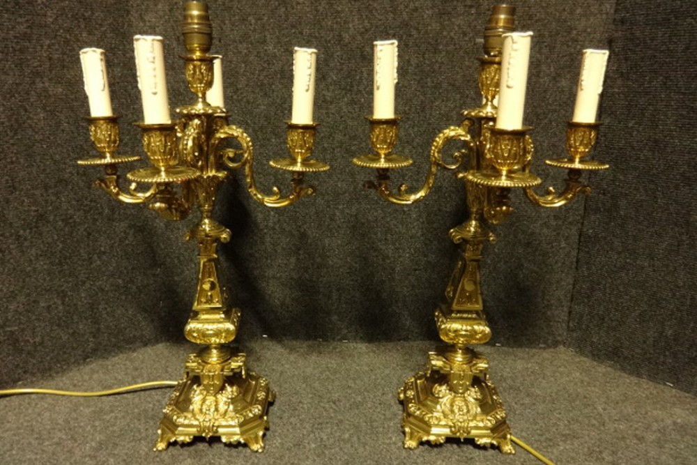 Outstanding Pair of Large Candelabra Lamps