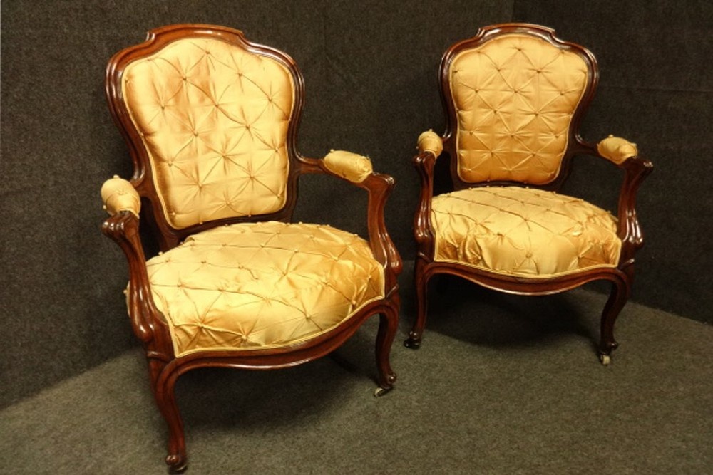 Pair French Rosewood Elbow Chairs