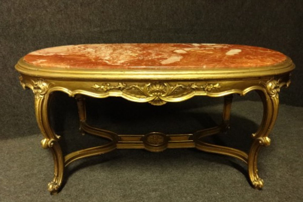 Gilt Coffee Table with Rouge Marble Top