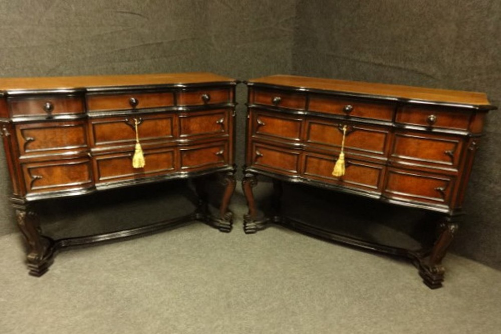 Rare pair French Breakfront Walnut Side Cabinets