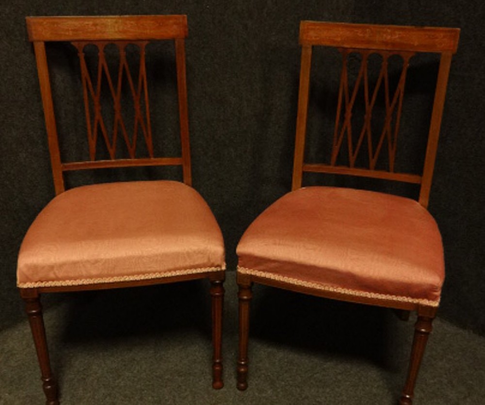Pair Satinwood Inlaid Hall Chairs