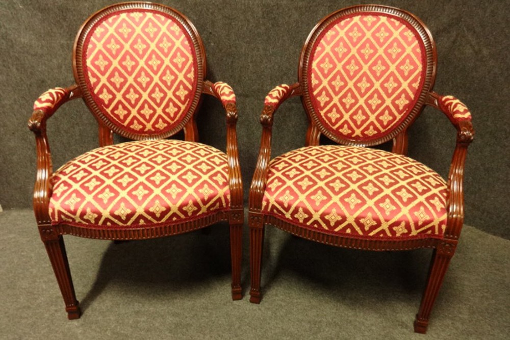 Very Good Pair Mahogany Parlour Elbow Chairs
