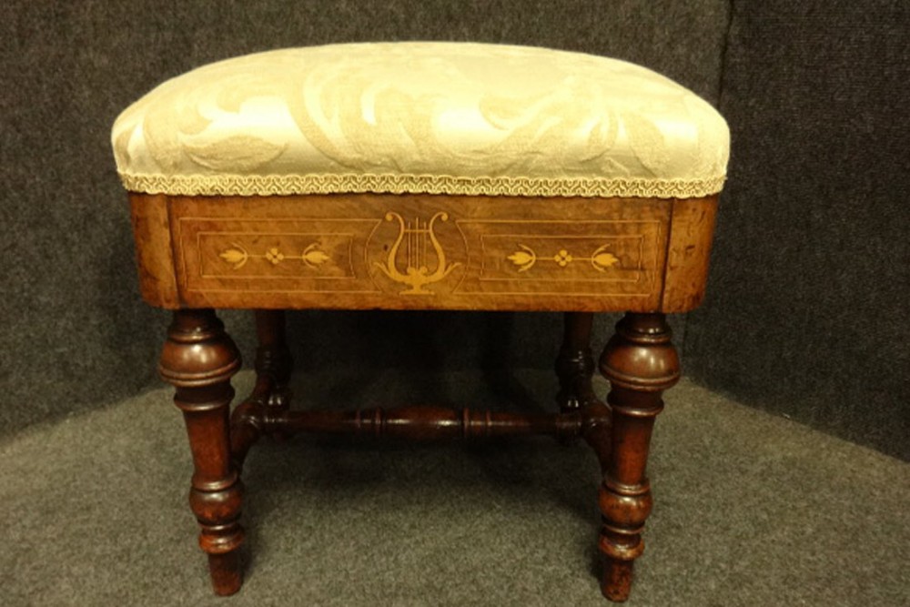 Superb Quality Inlaid Burr Walnut Adjustable Piano Stool