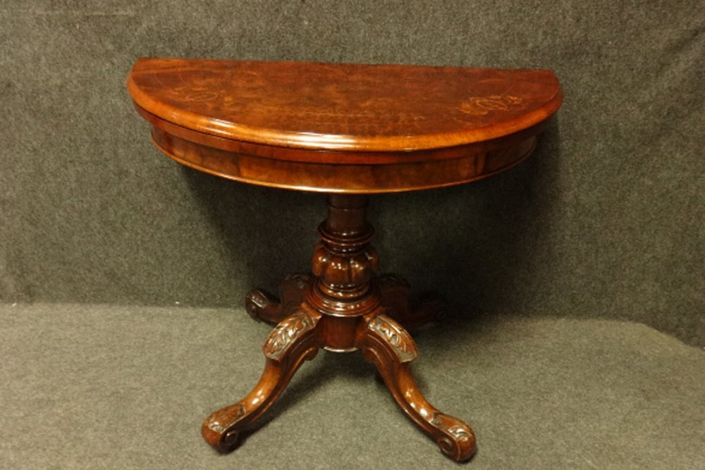 Victorian Burr Walnut Inlaid Card Table