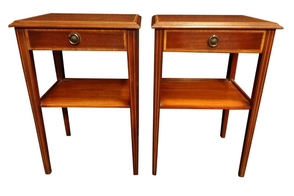 Good Pair Inlaid Mahogany Bedside Tables