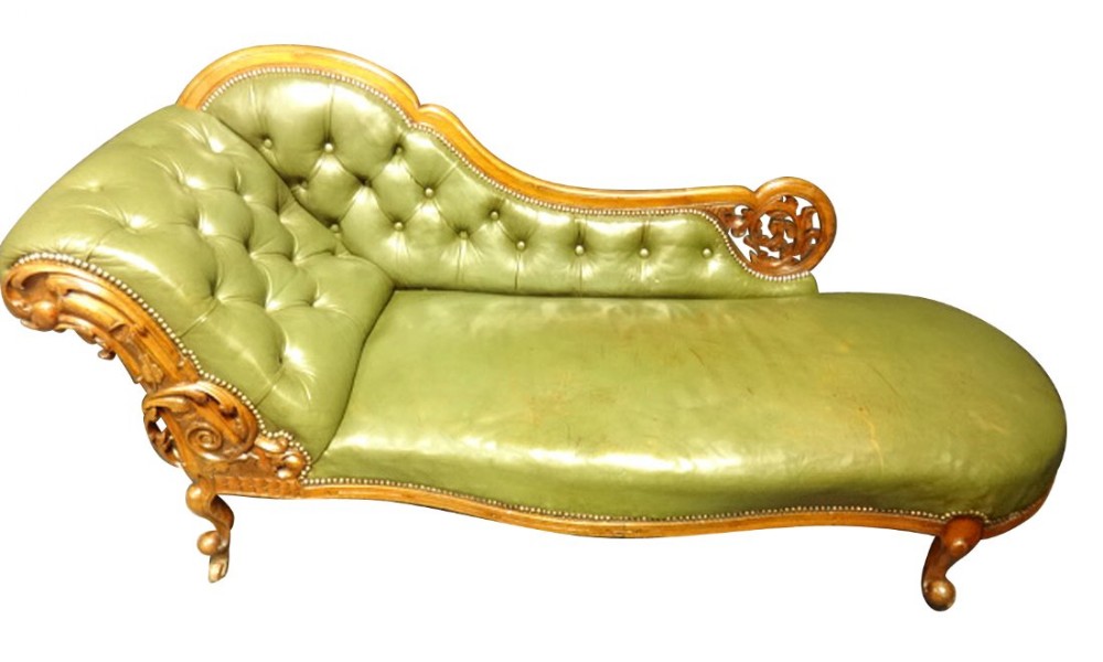 Fabulous Leather Covered Walnut Chaise Lounge