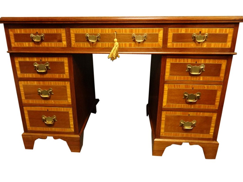 Mahogany Inlaid Pedestal Desk