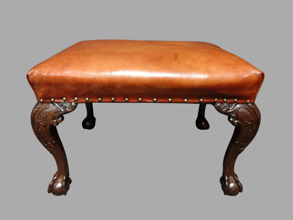Very good Leather Covered Mahogany Stool View II
