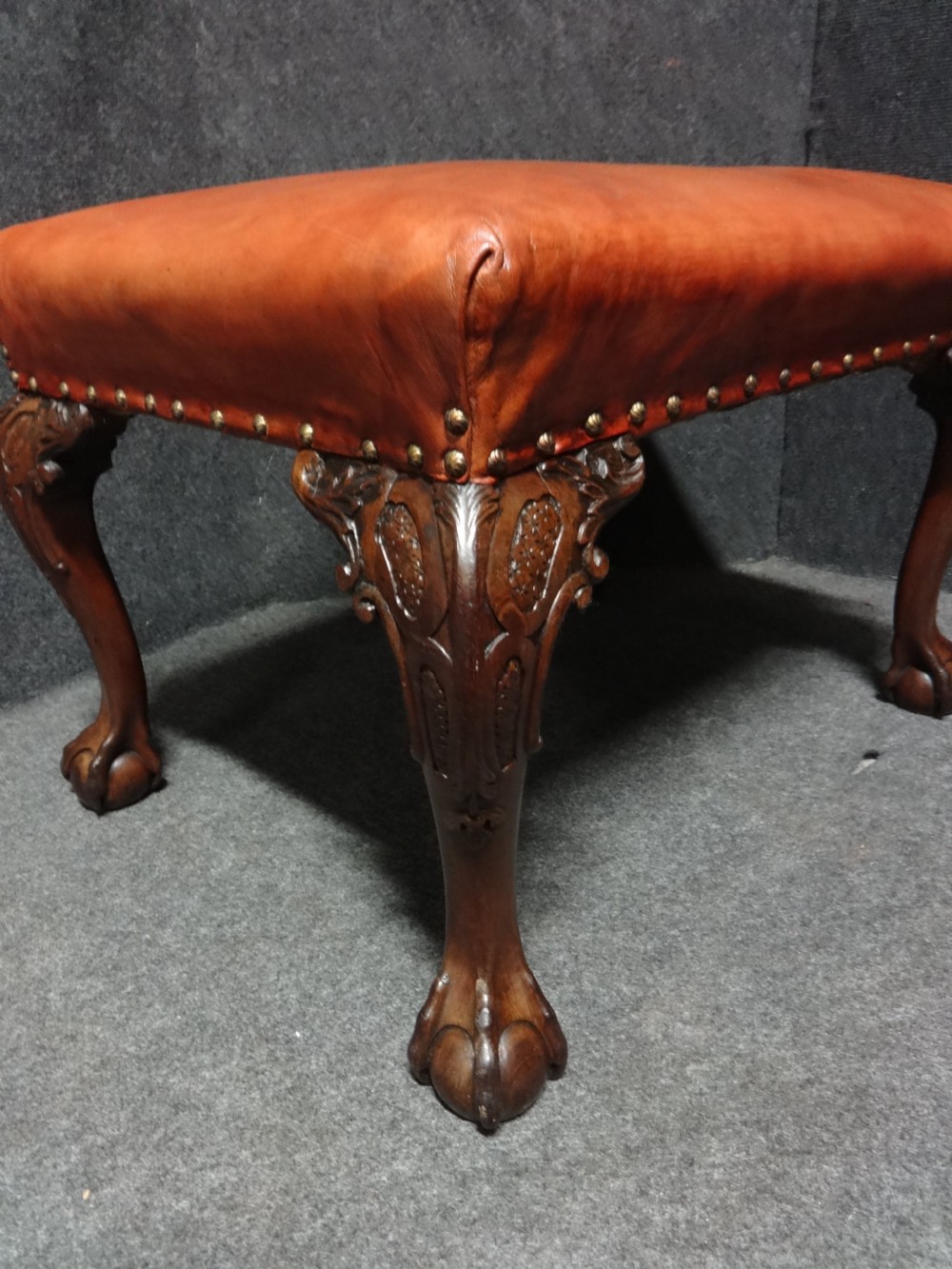 Very good Leather Covered Mahogany Stool View III