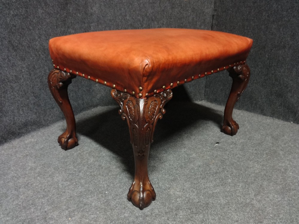 Very good Leather Covered Mahogany Stool View IV