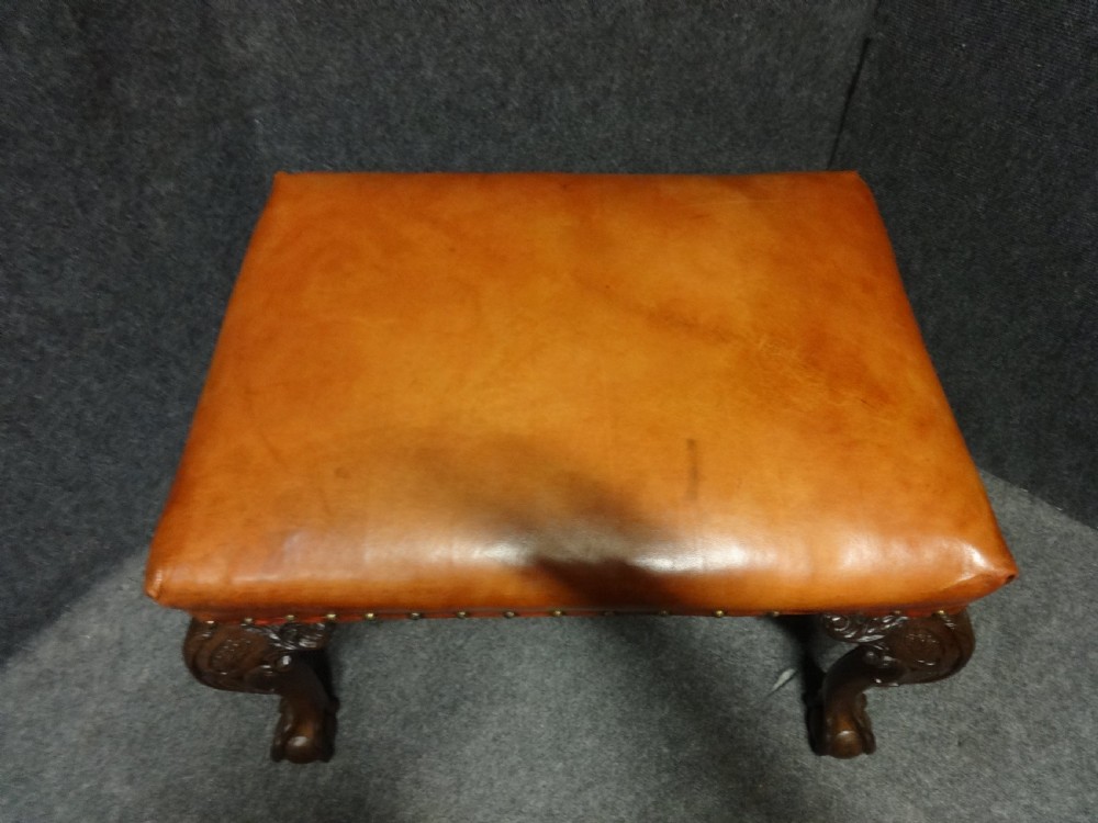 Very good Leather Covered Mahogany Stool View V
