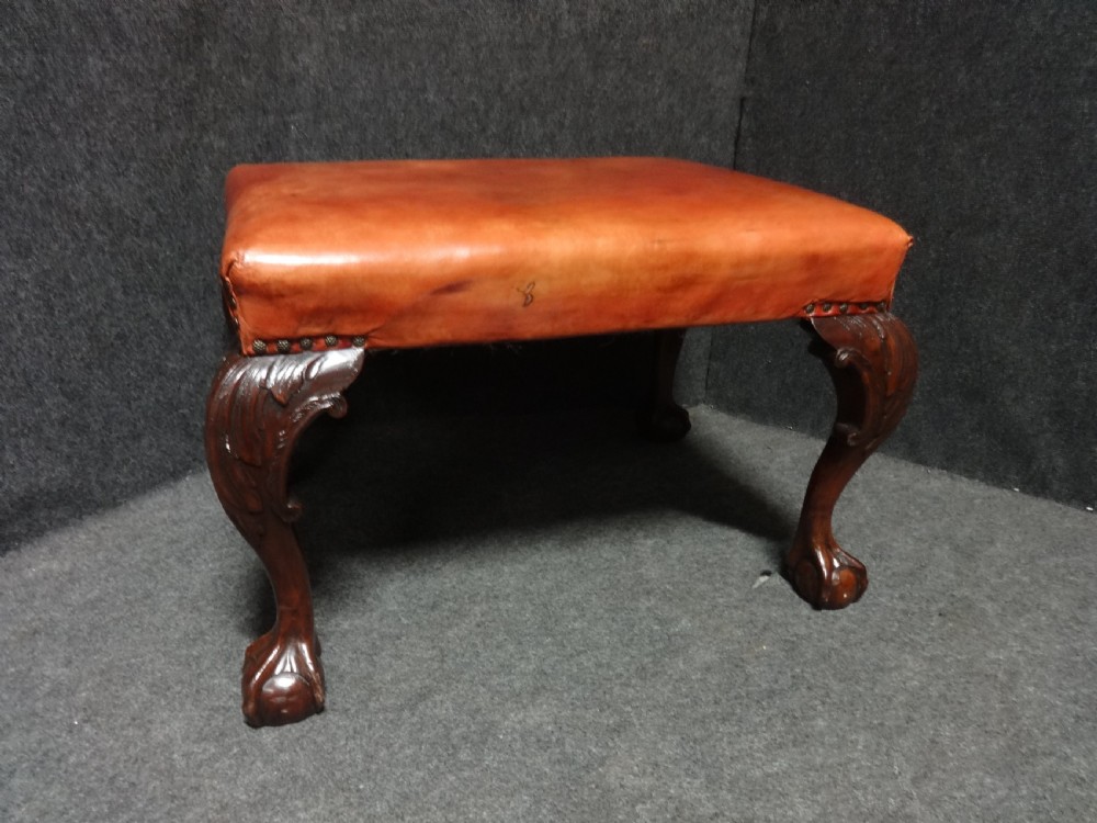 Mahogany framed leather topped stool View II