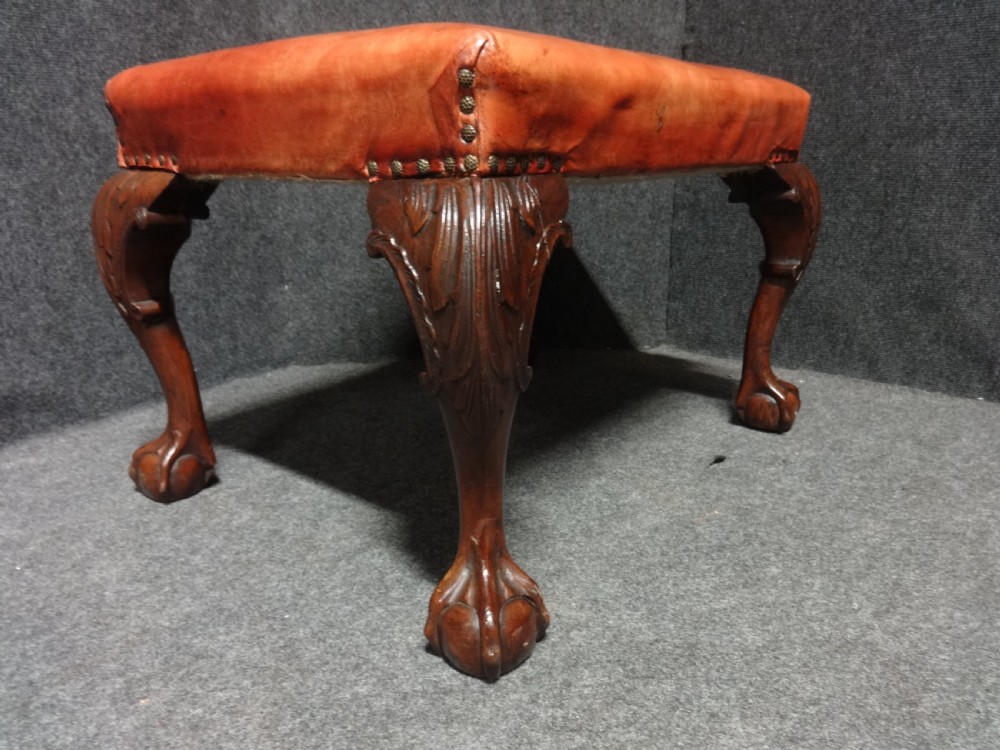 Mahogany framed leather topped stool View III
