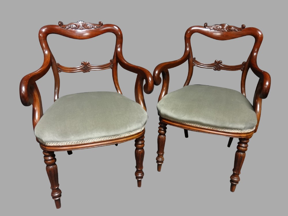 Excellent Pair Mahogany Balloon Backed Carved Chairs