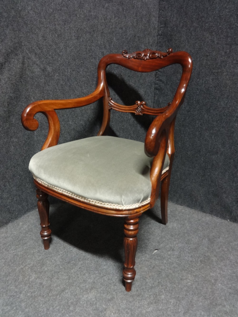 Excellent Pair Mahogany Balloon Backed Carved Chairs View II